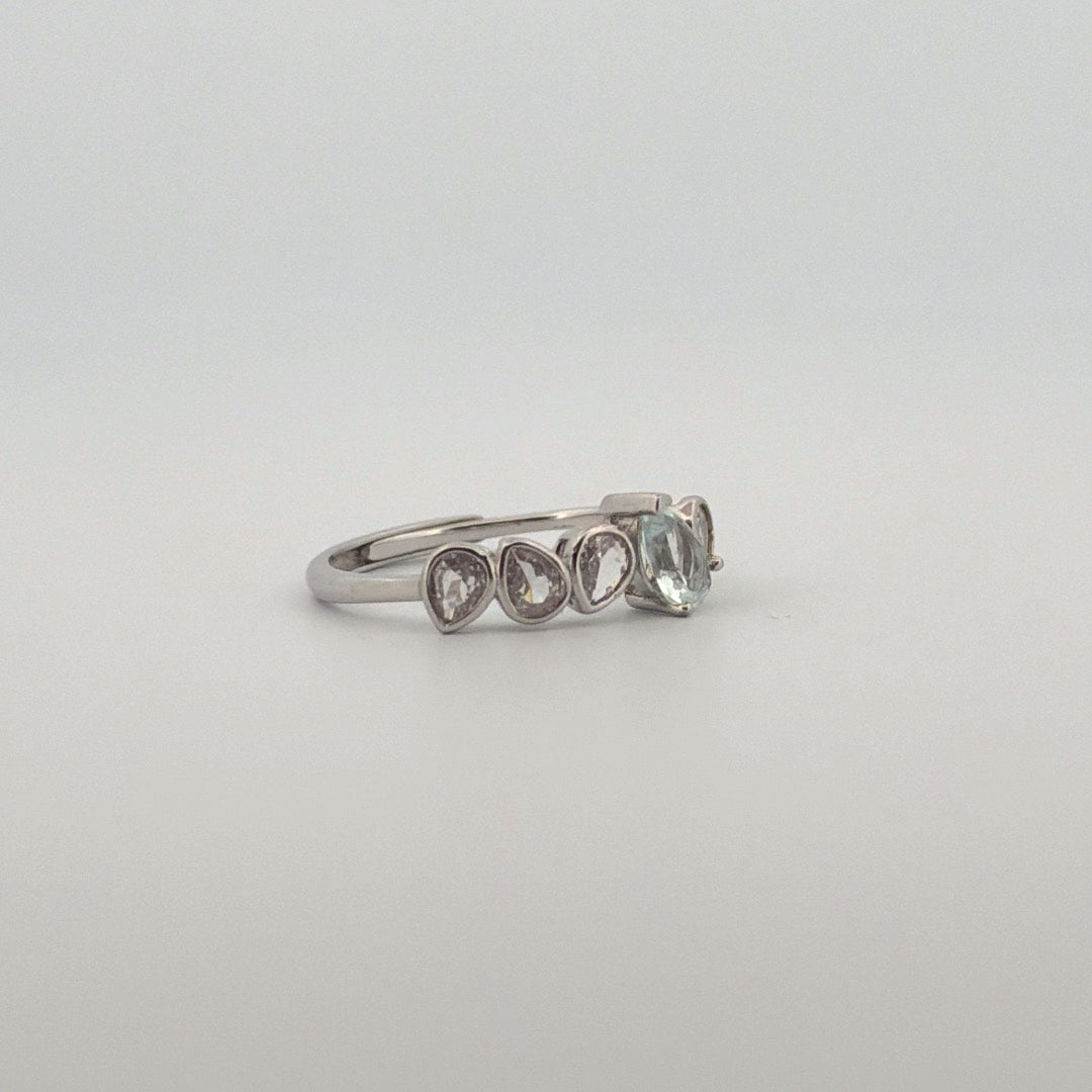 Clear Quartz and Aquamarine S925 Adjustable Ring