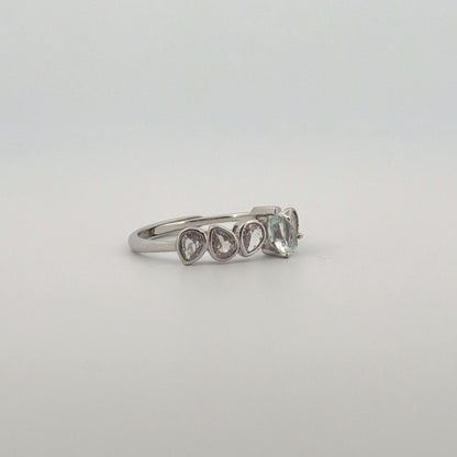 Clear Quartz and Aquamarine S925 Adjustable Ring