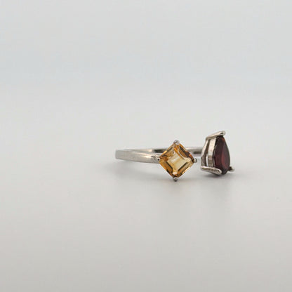Garnet and Citrine S925 Adjustable Ring