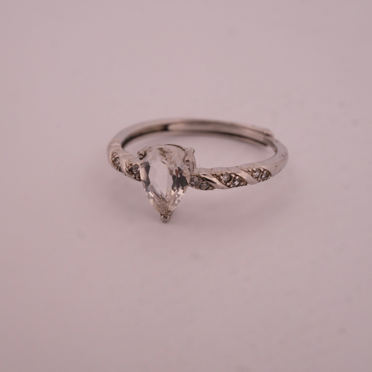 Clear Quartz Teardrop S925 Adjustable Ring