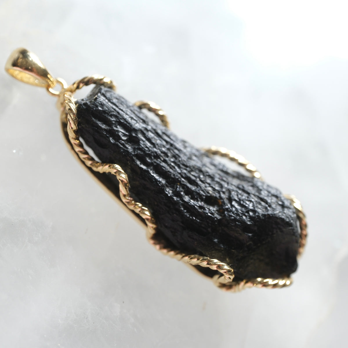 Raw Cintamani Stone Large Gold Necklace