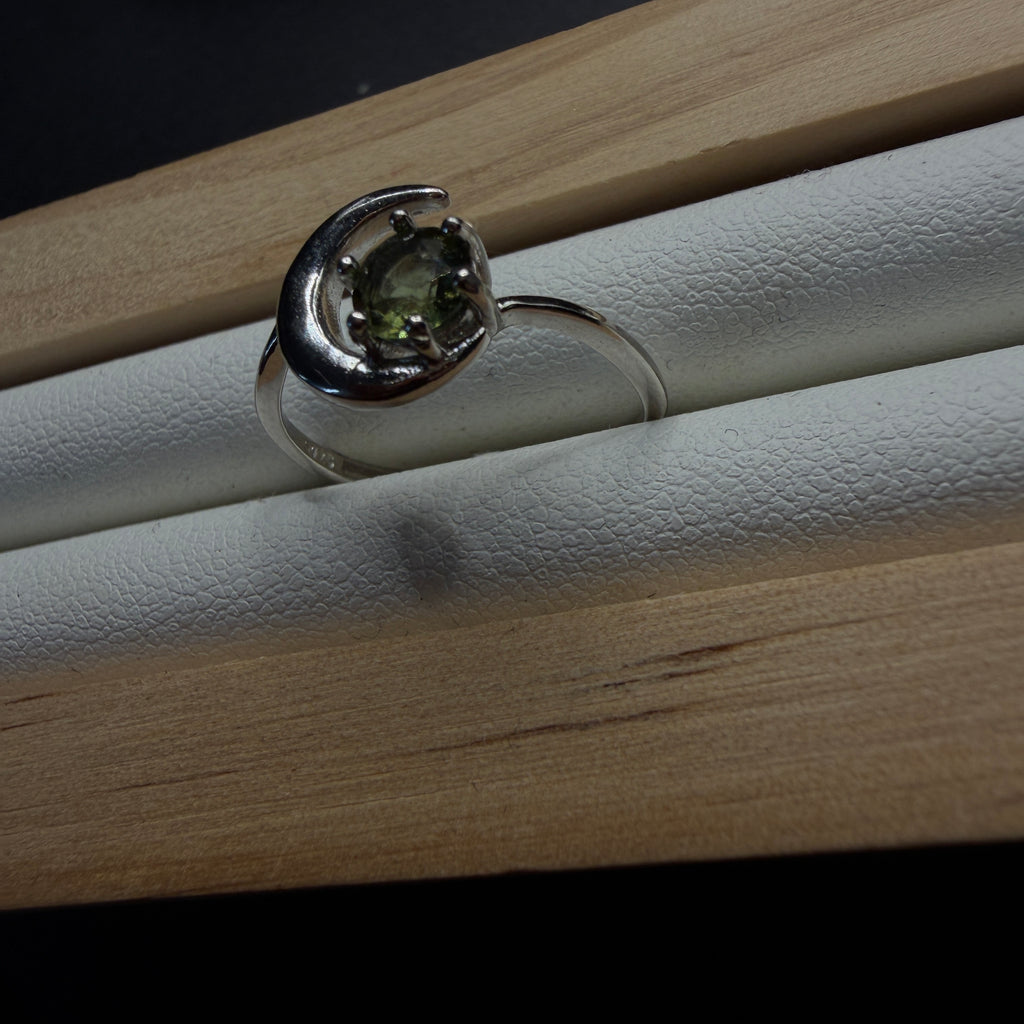 Moldavite Moon S925 Certified Adjustable Ring
