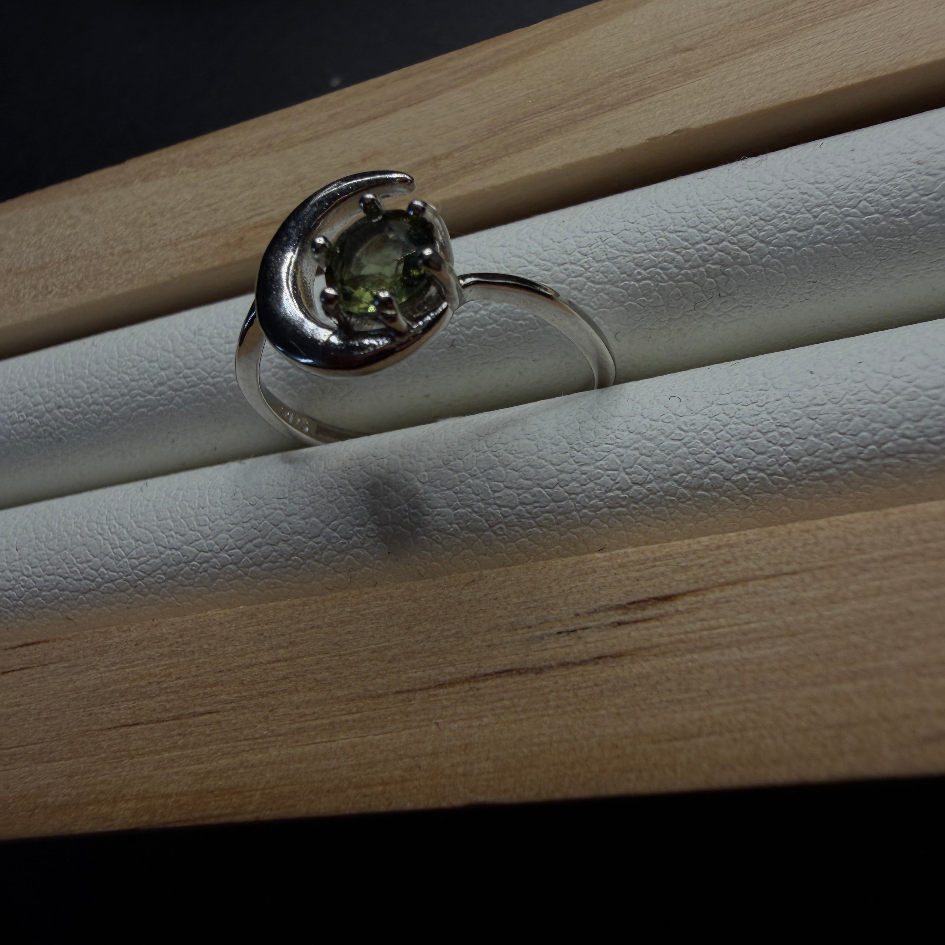 Moldavite Moon S925 Certified Adjustable Ring