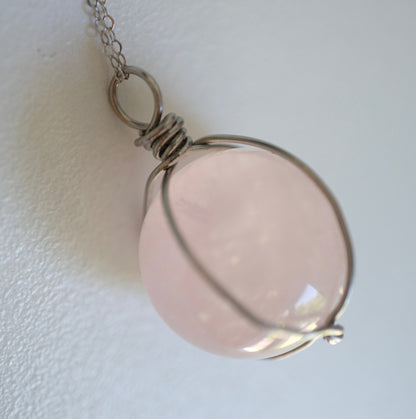 Rose Quartz Sphere Handmade Necklace on S925 Chain