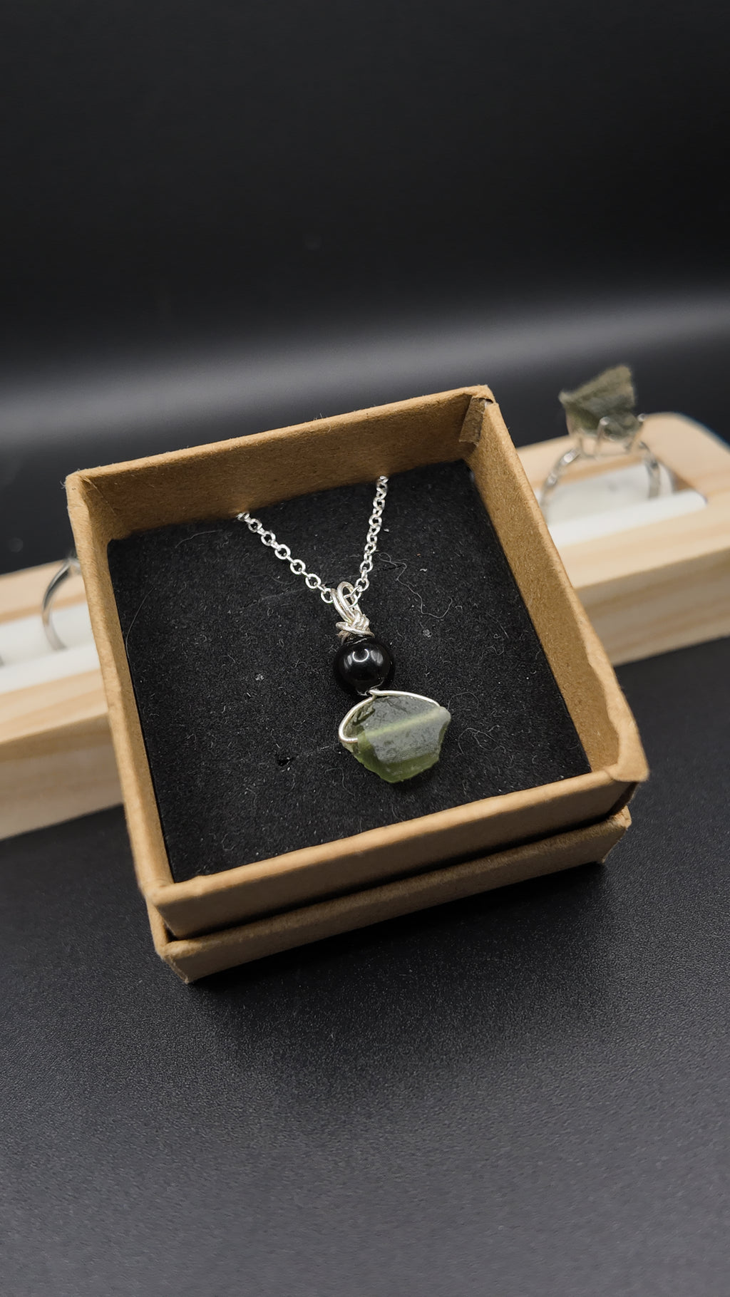 Moldavite and Obsidian Hand Wrapped Necklace