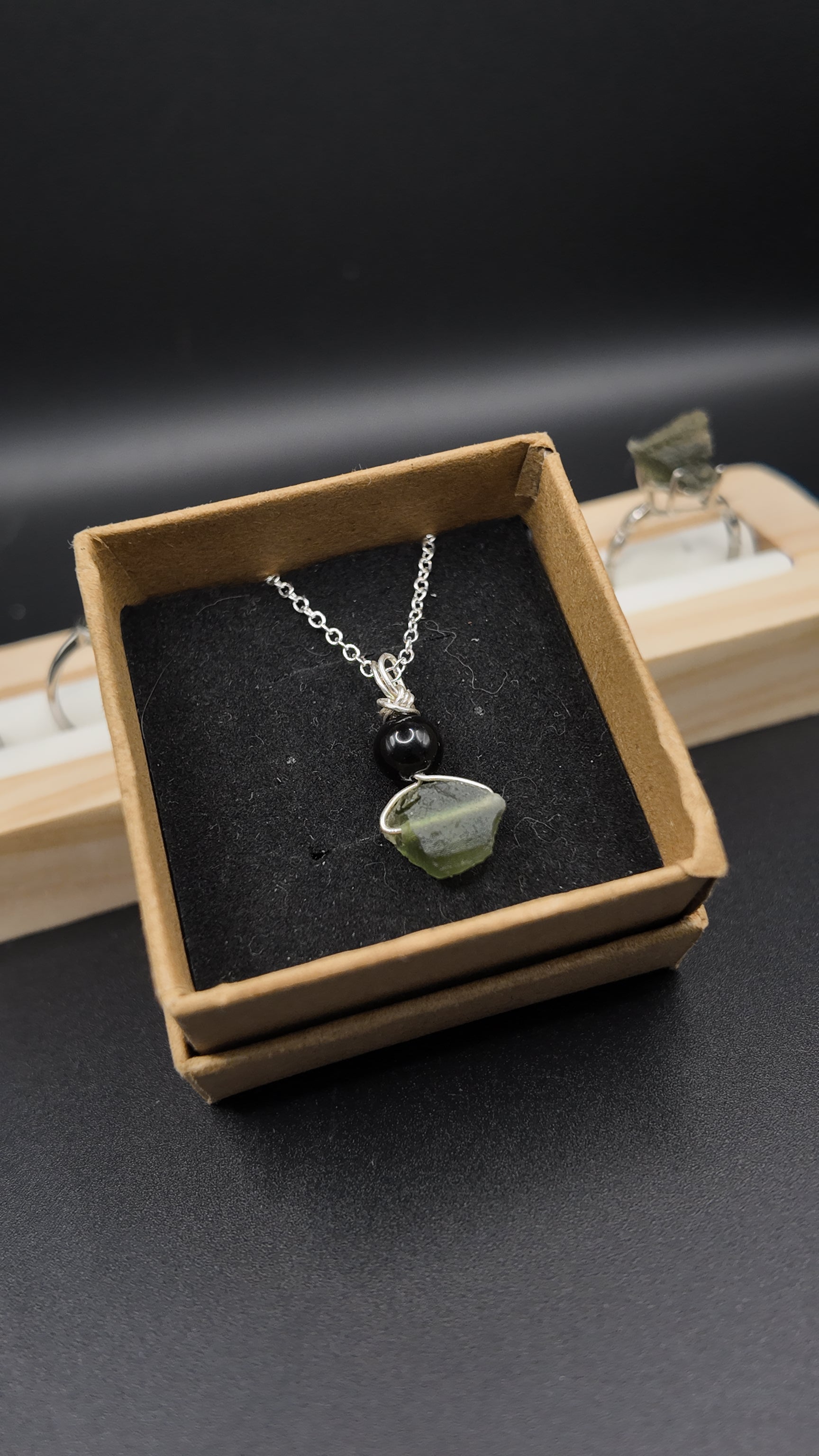 Moldavite and Obsidian Hand Wrapped Necklace