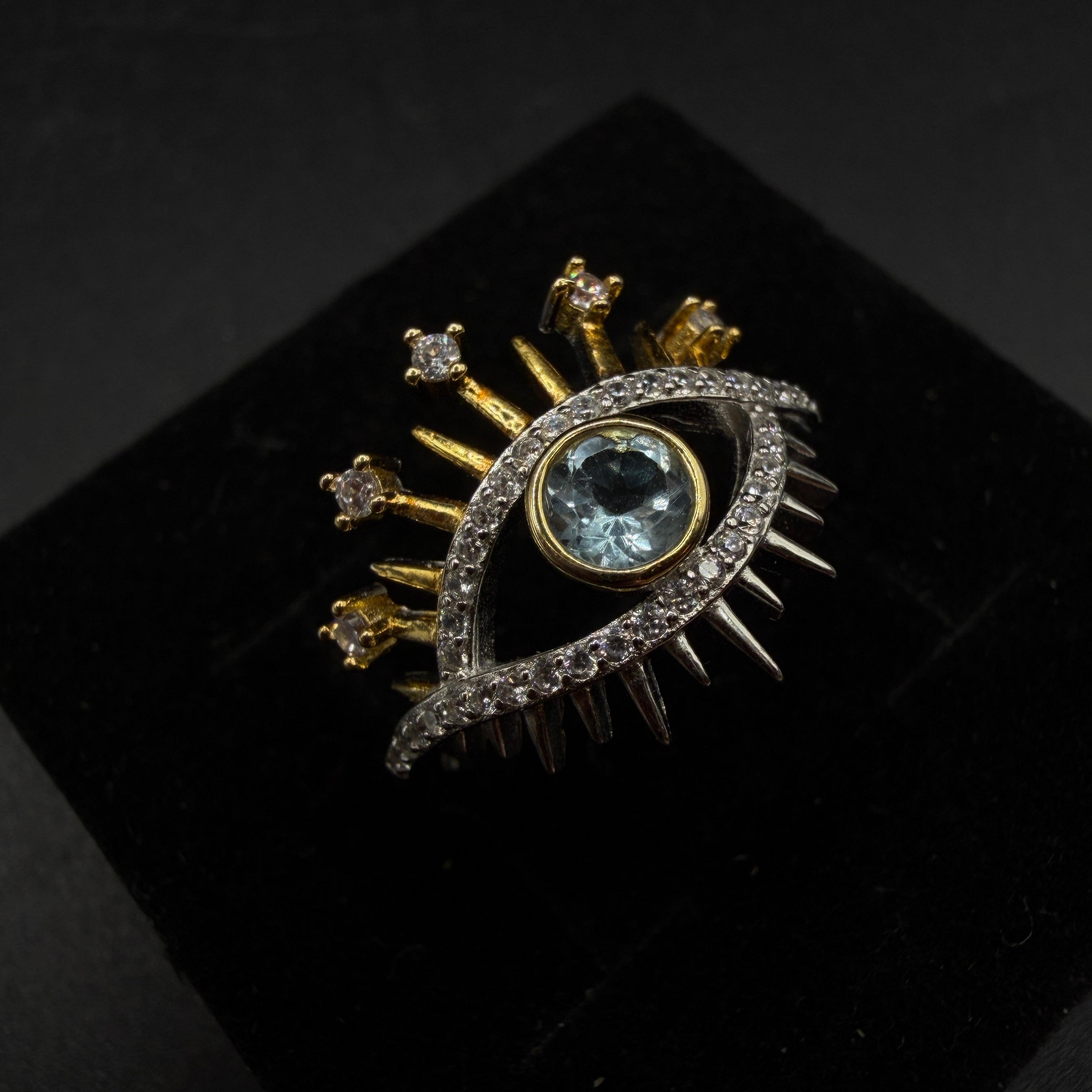 Blue Topaz Eye S925 Certified Adjustable Ring