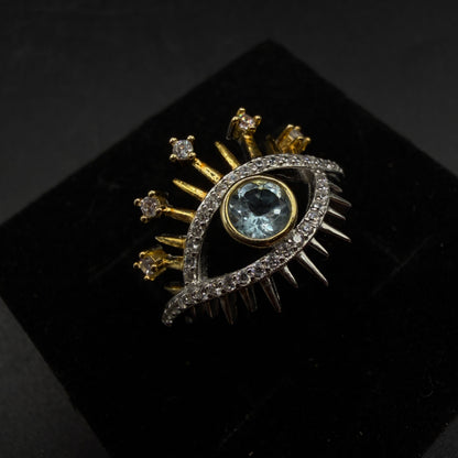 Blue Topaz Eye S925 Certified Adjustable Ring