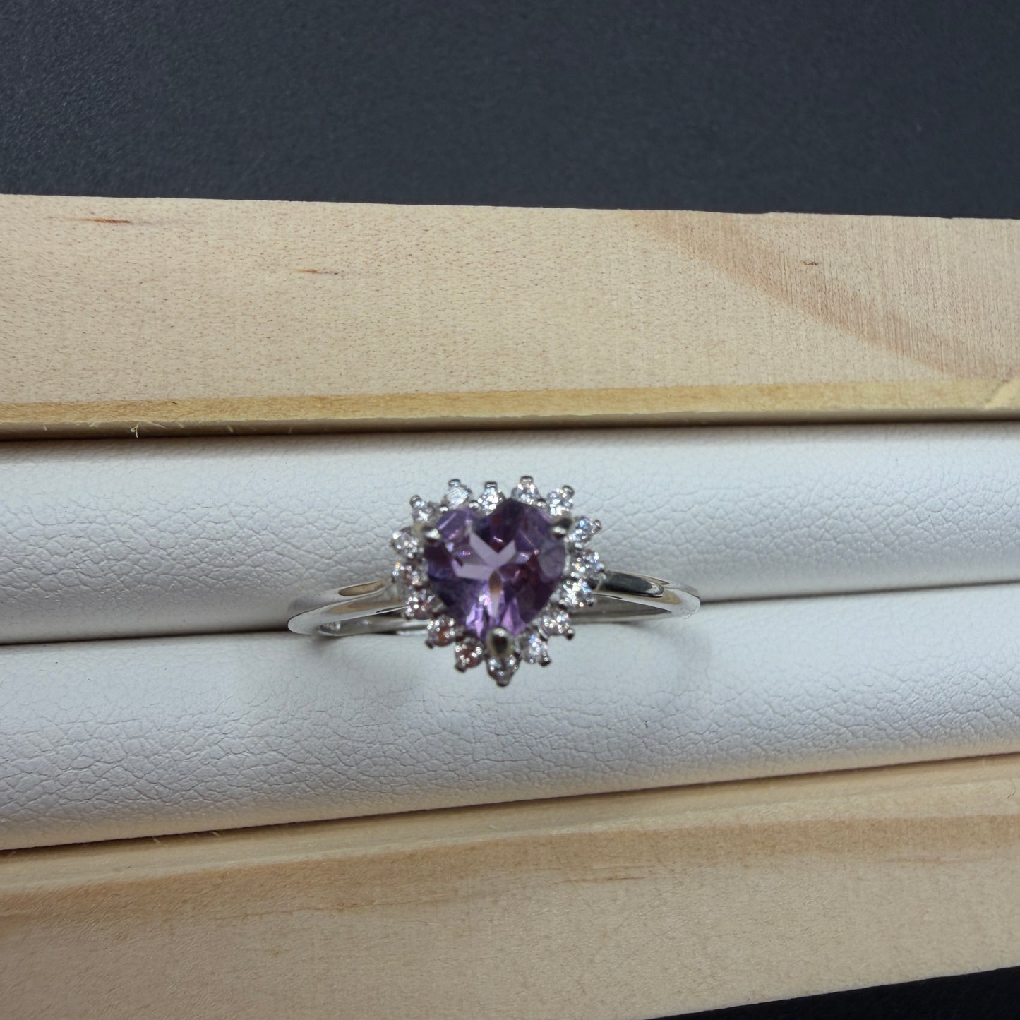 Amethyst Heart S925 Adjustable Ring