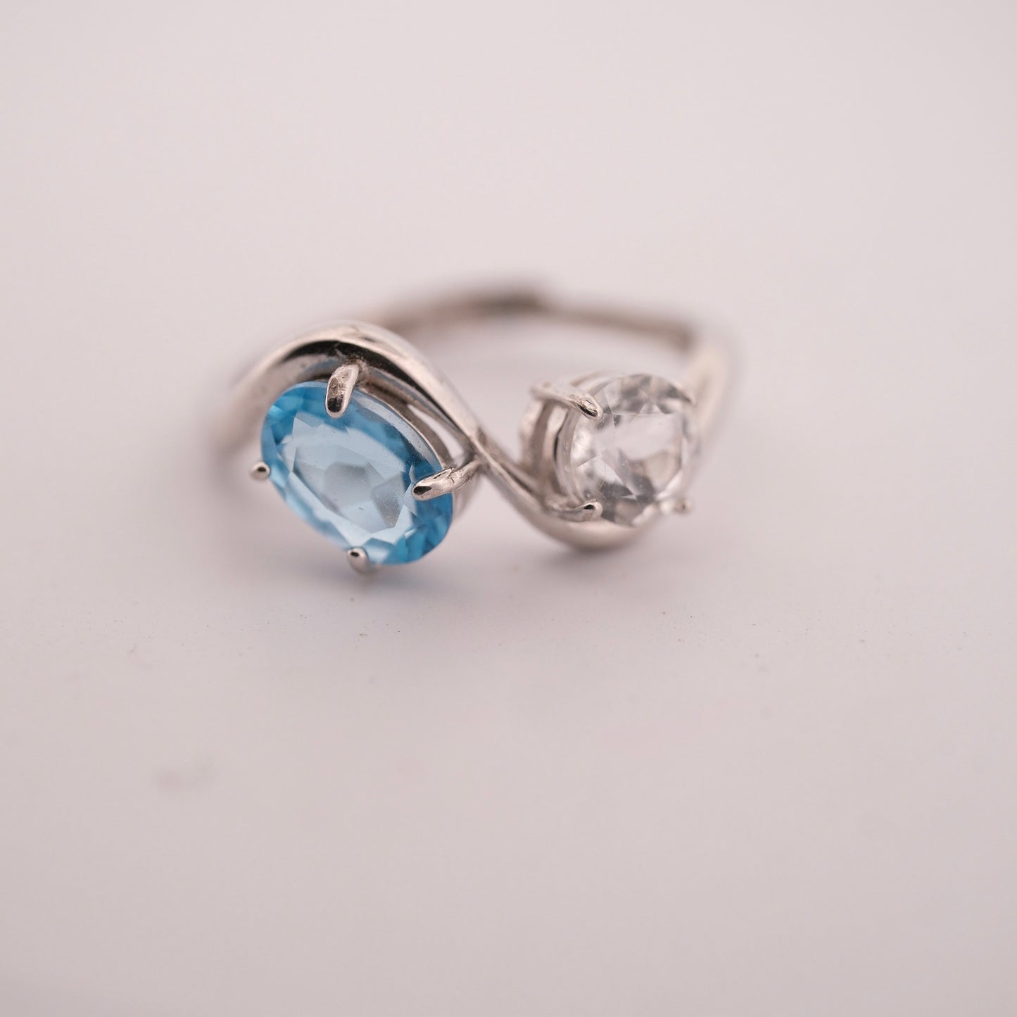 Swiss Topaz and Clear Quartz S925 Adjustable Ring