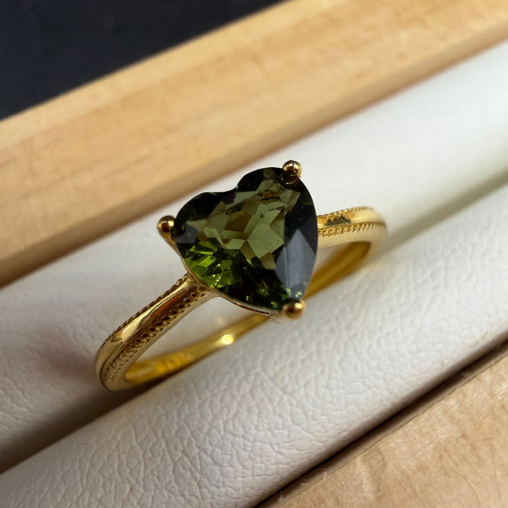 Moldavite S925 Adjustable Certified Gold Ring
