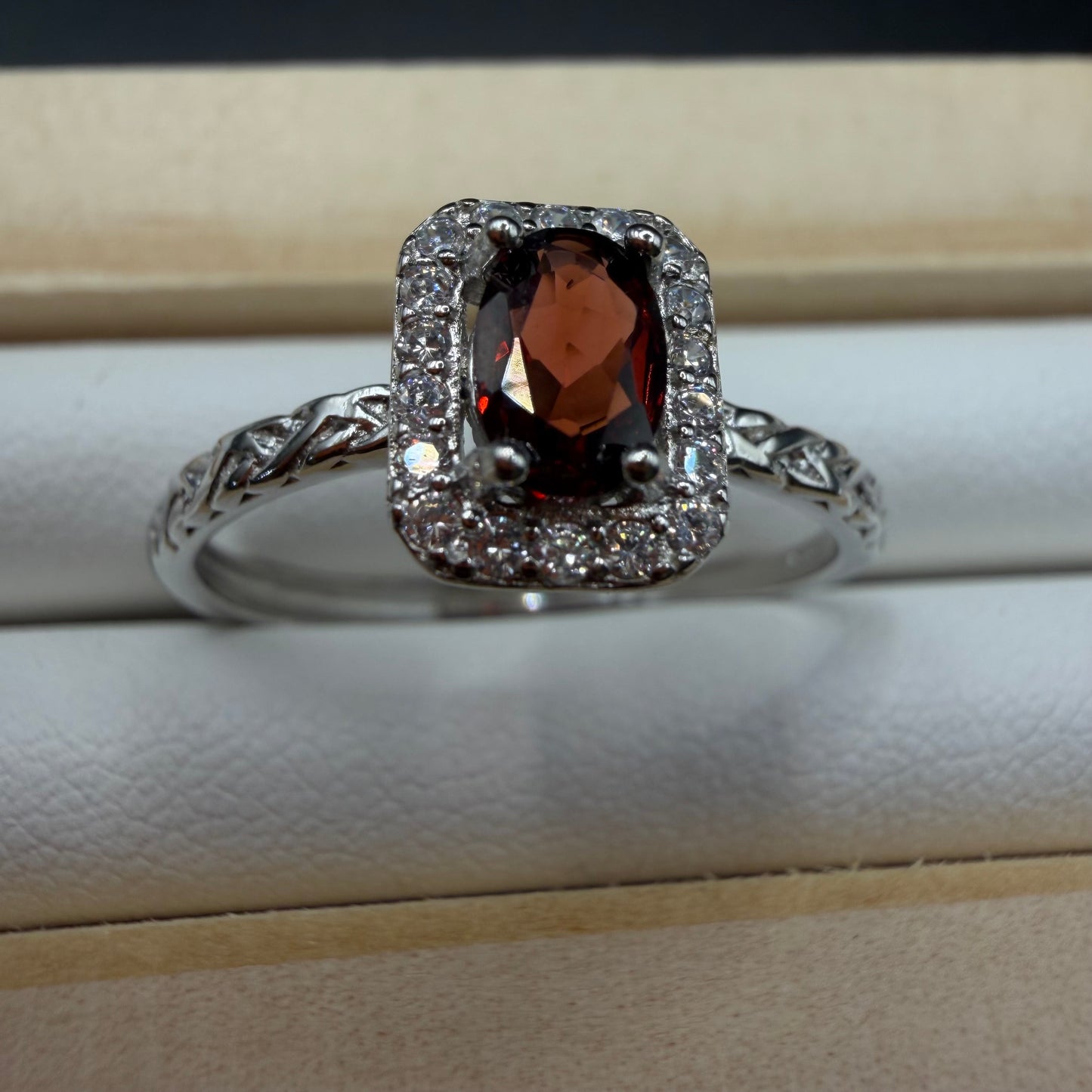 Garnet Heart S925 Adjustable Ring