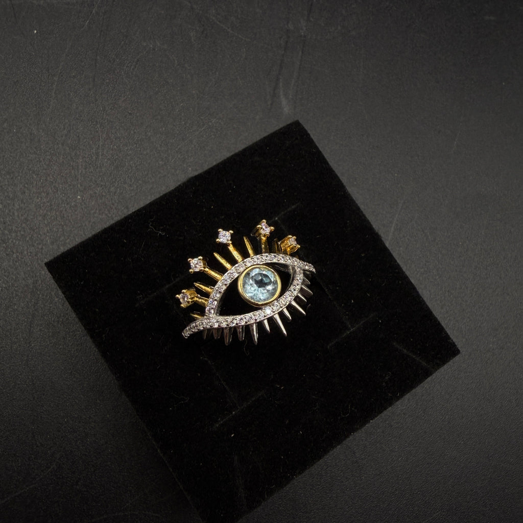 Blue Topaz Eye S925 Certified Adjustable Ring