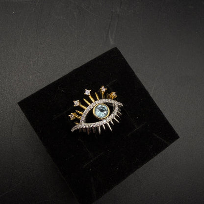 Blue Topaz Eye S925 Certified Adjustable Ring