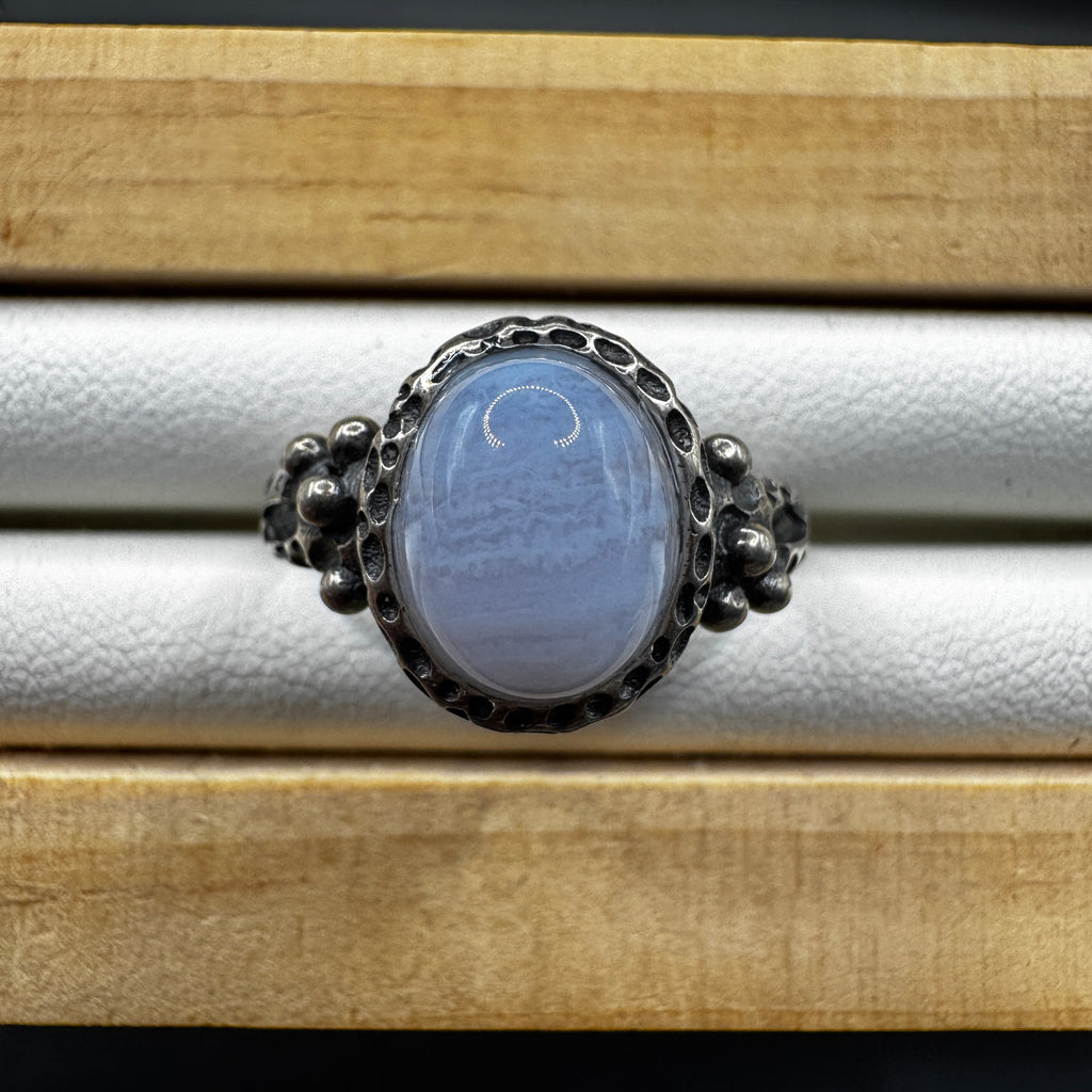 Blue Lace Agate Adjustable S925 Ring