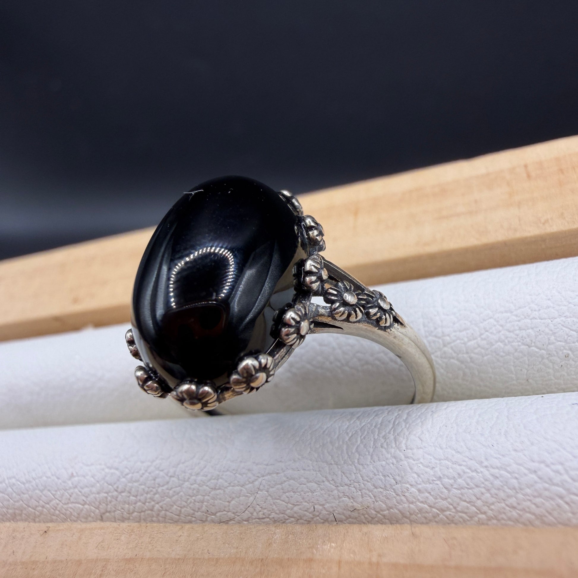 Black Agate S925 Adjustable Ring
