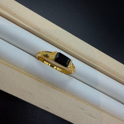 Black Spinel Gold S925 Adjustable Ring