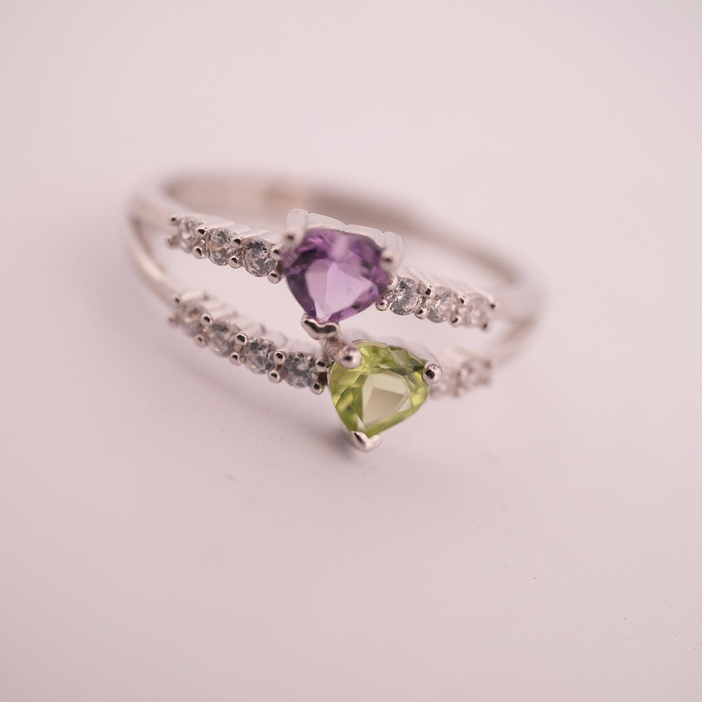 Amethyst and Peridot S925 Adjustable Ring