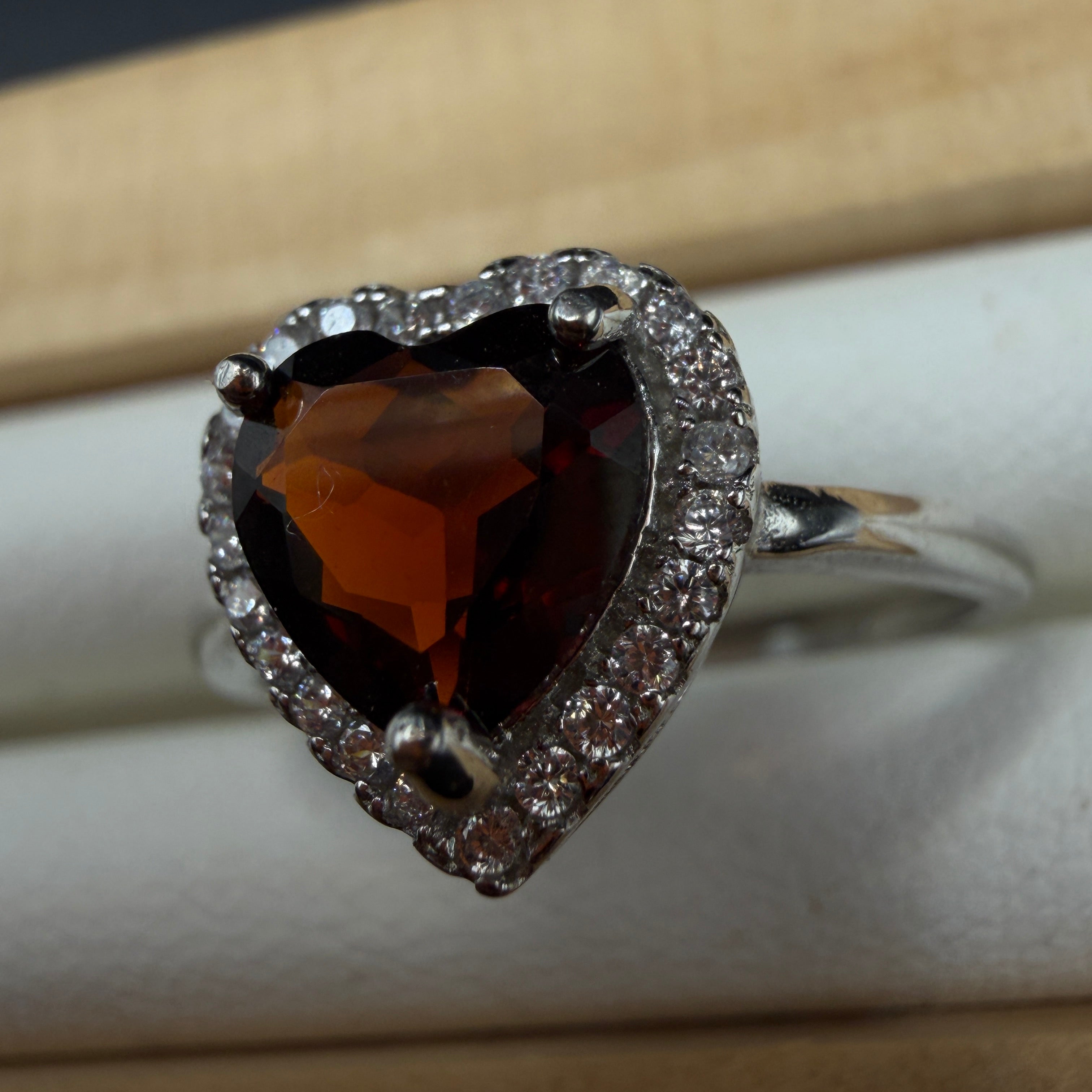 Garnet Heart S925 Adjustable Ring