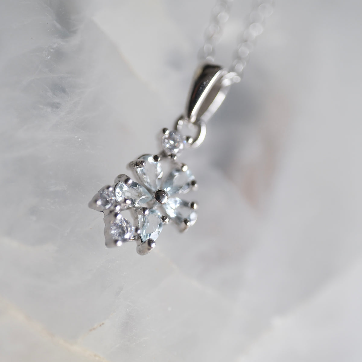 Aquamarine Flower S925 Necklace