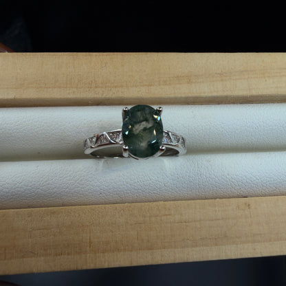 Moss Agate S925 Adjustable Ring
