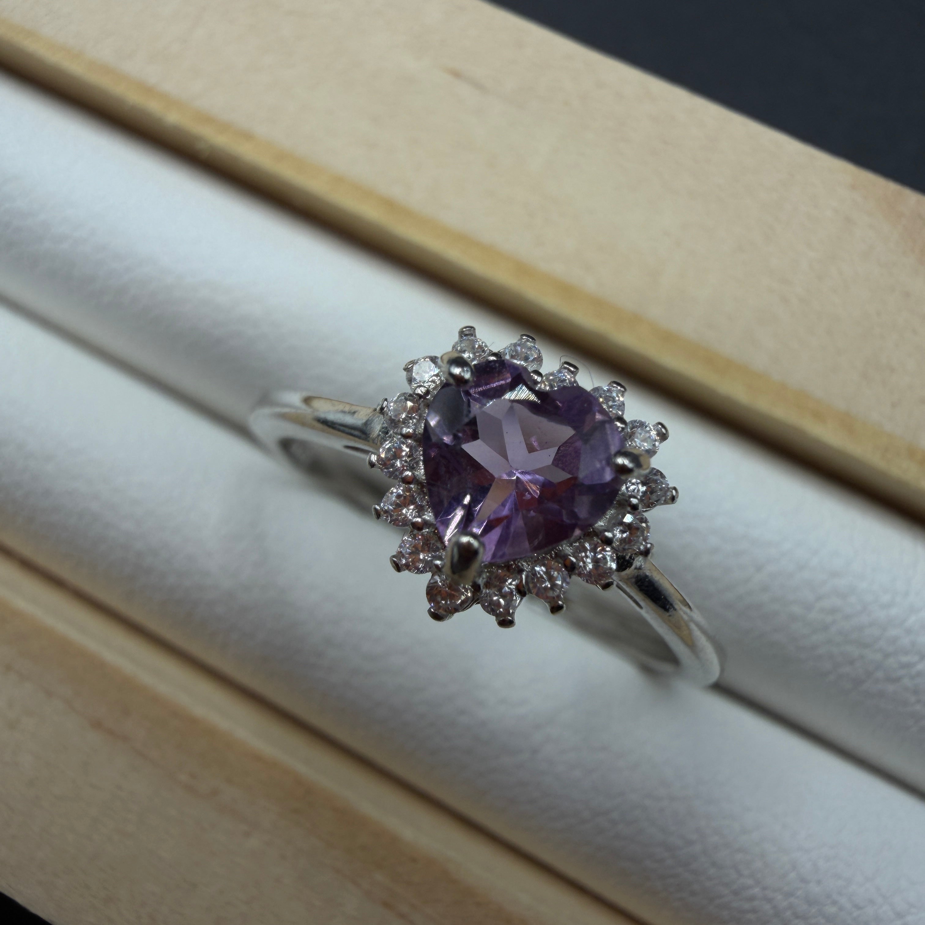Amethyst Heart S925 Adjustable Ring