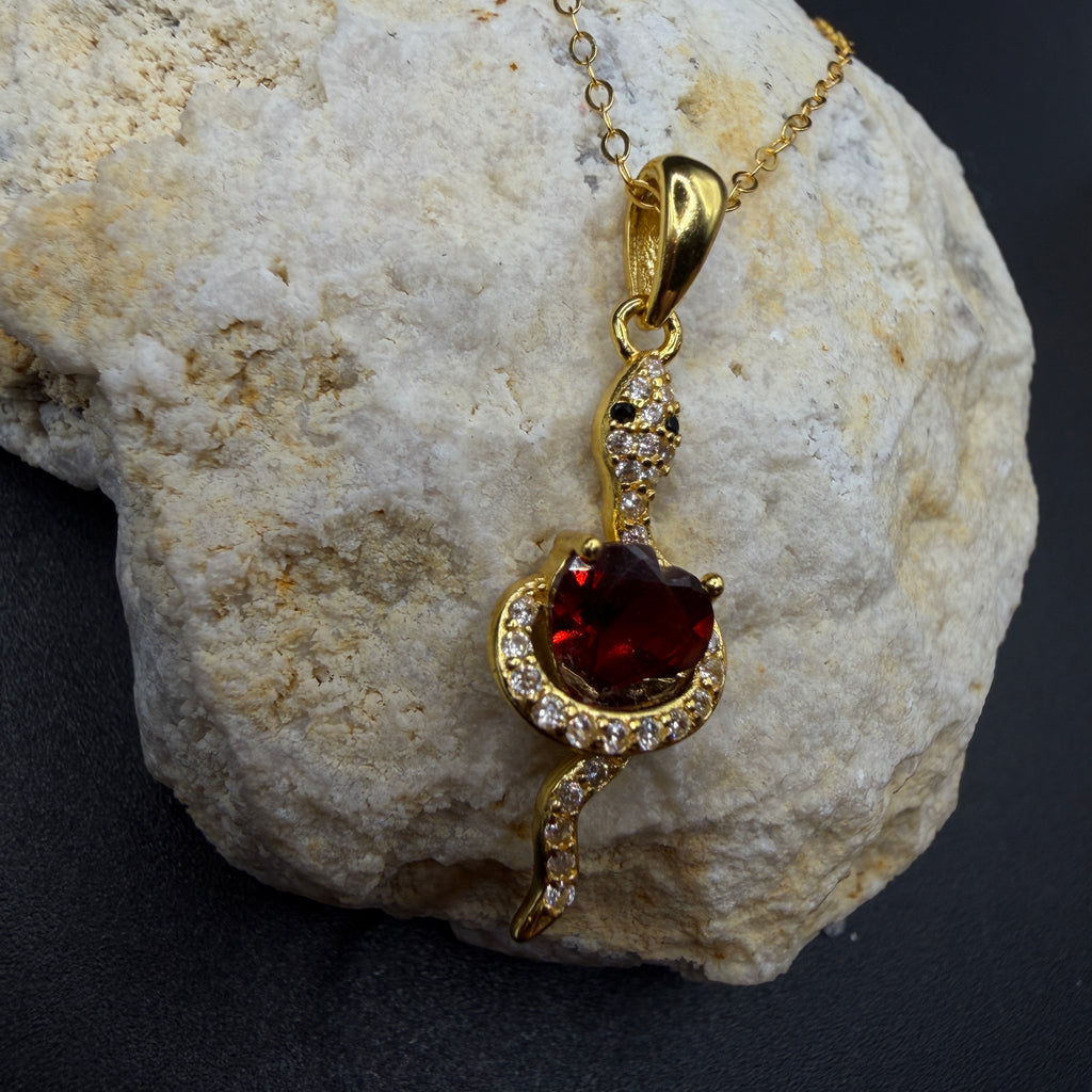 Garnet Snake S925 Necklace
