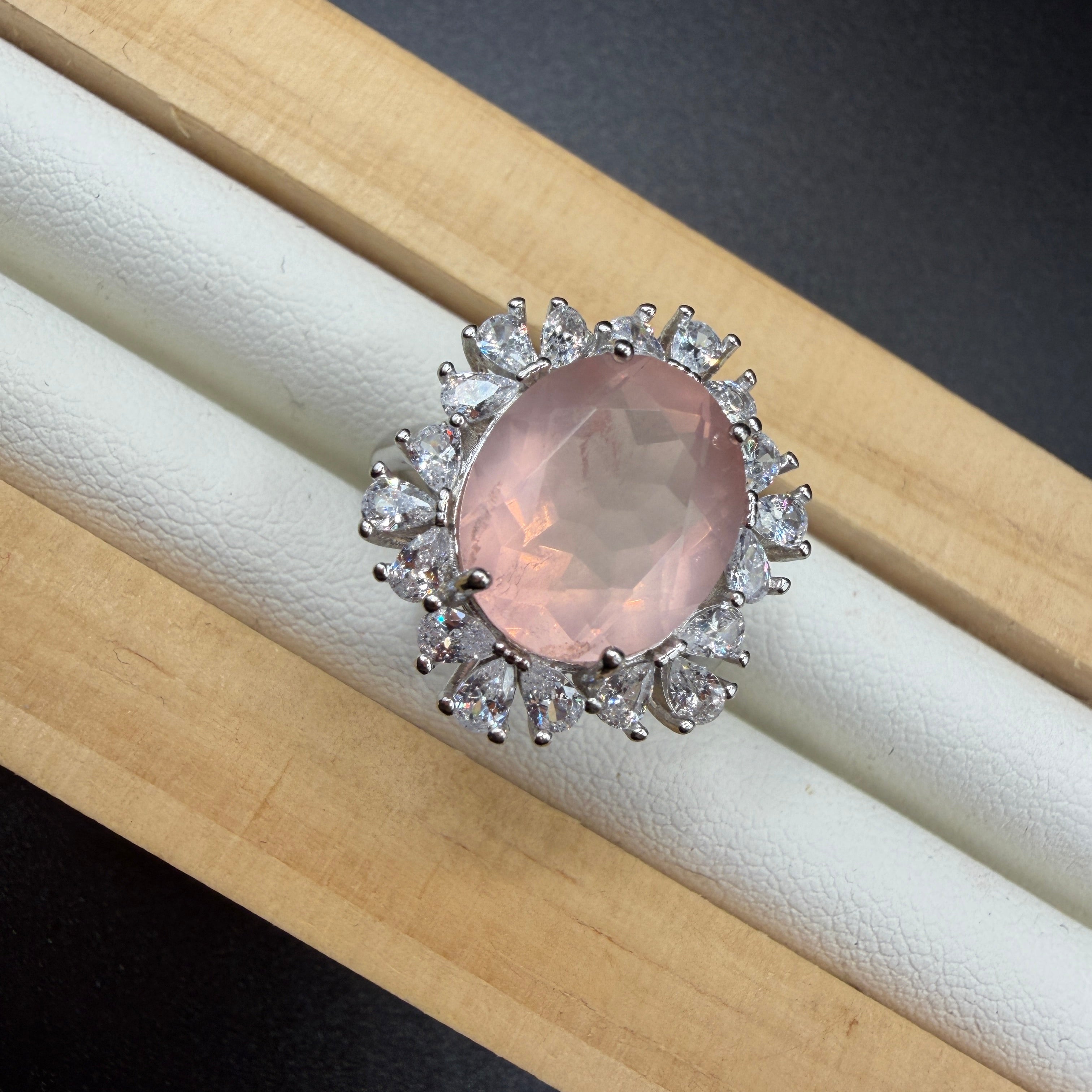 Rose Quartz S925 Adjustable Ring