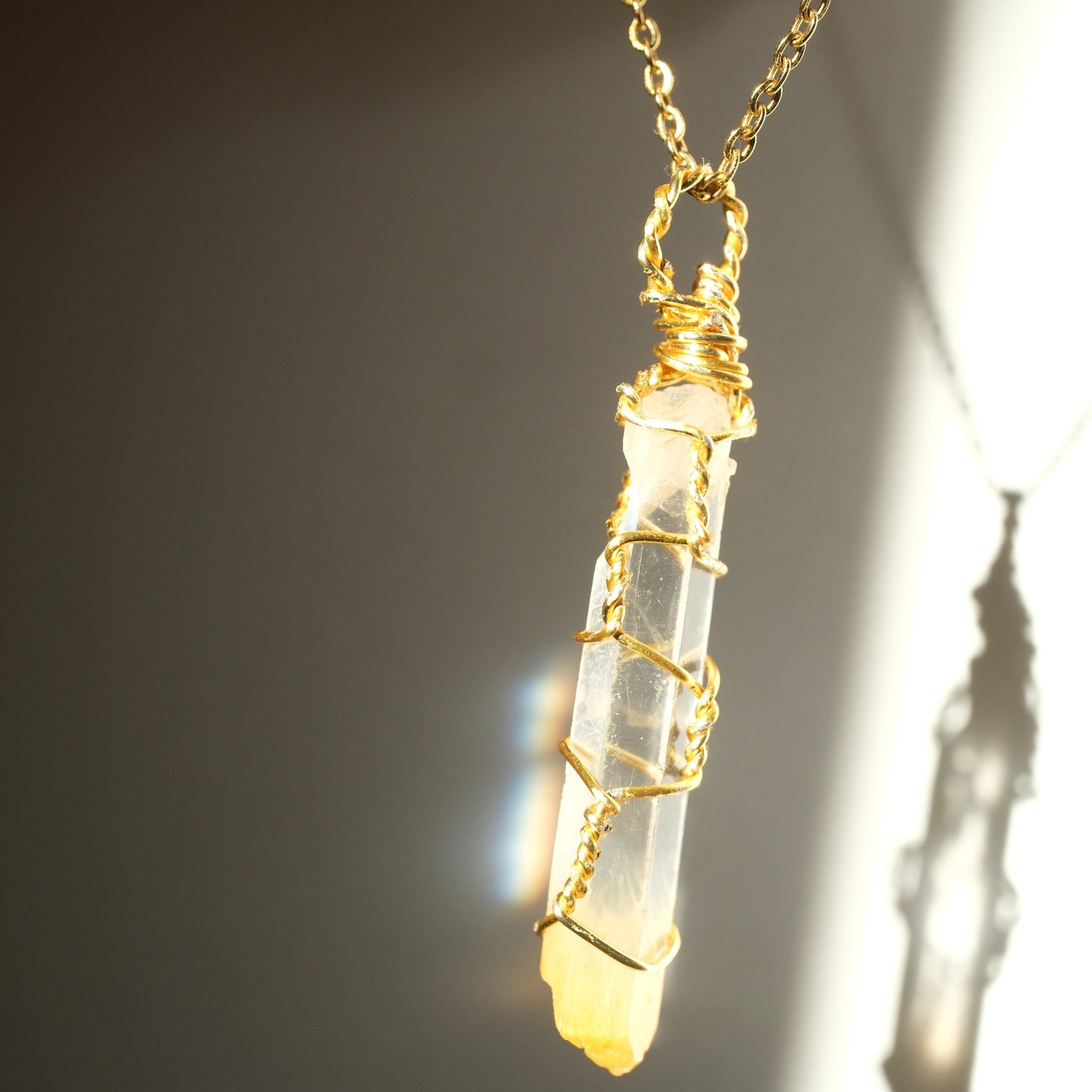 Lemurian Mango Quartz Gold Handmade Necklace on S925 Chain