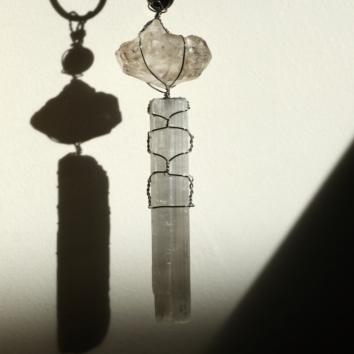Handmade Selenite Elestial Quartz & Black Tourmaline Necklace ￼