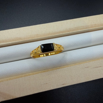 Black Spinel Gold S925 Adjustable Ring