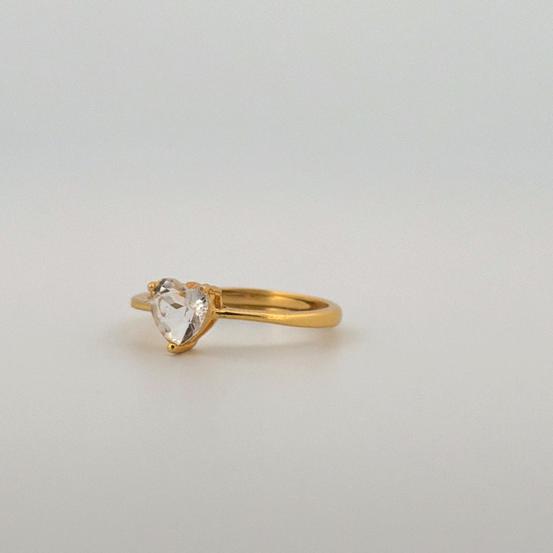 Clear Quartz Heart Gold S925 Adjustable Ring