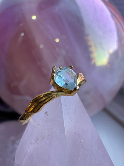 Gold Aquamarine Heart Ring S925