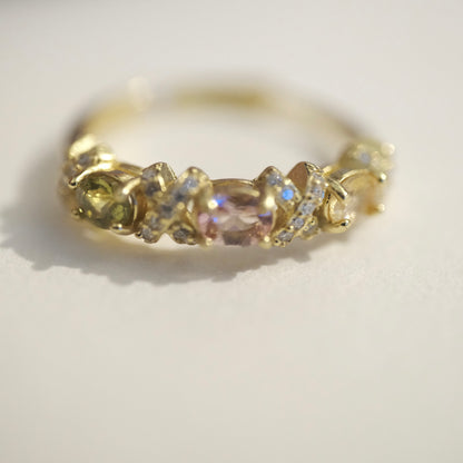 Tourmaline S925 Gold Adjustable Ring