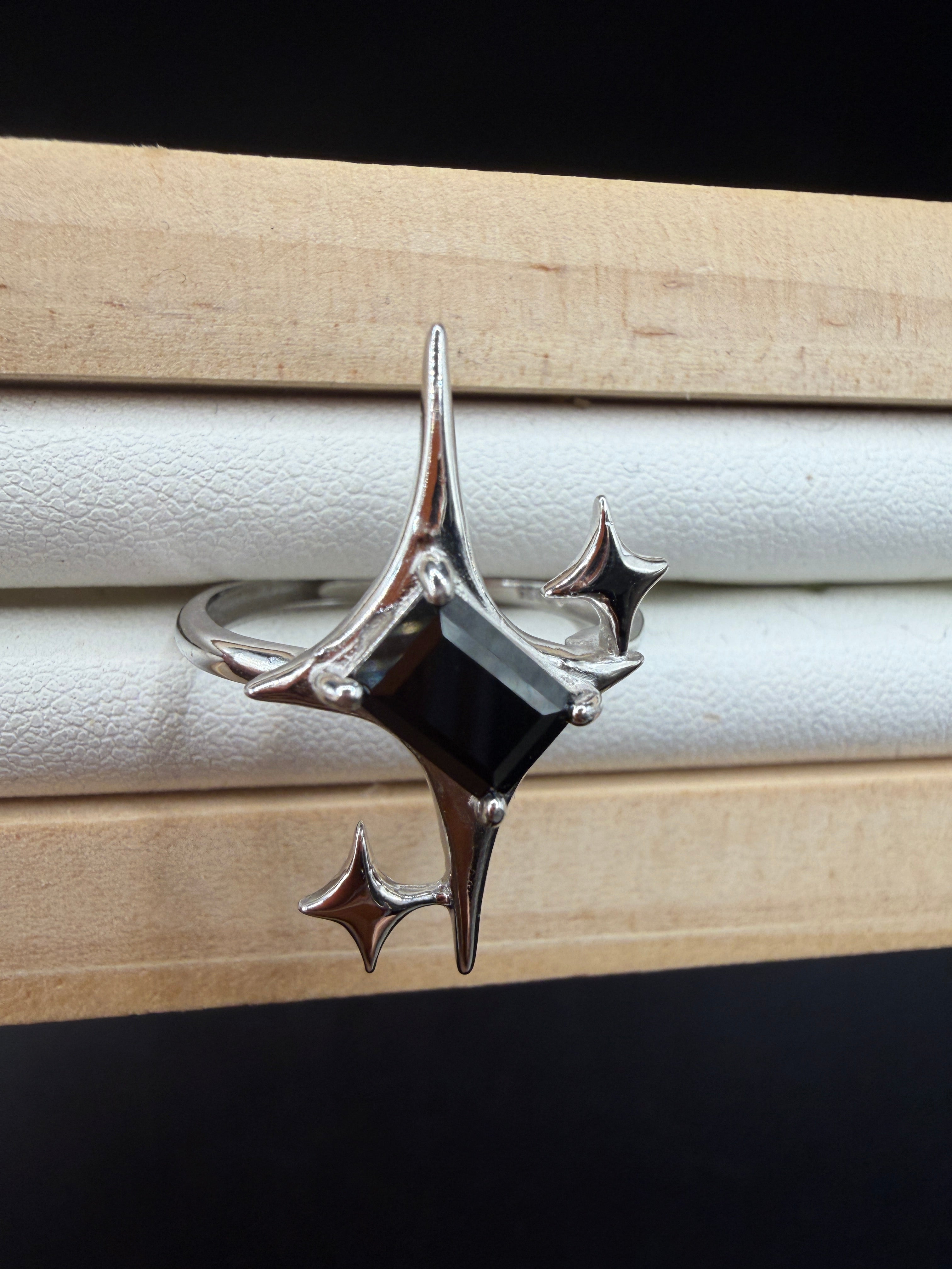 Black Spinel Signature Star Ring