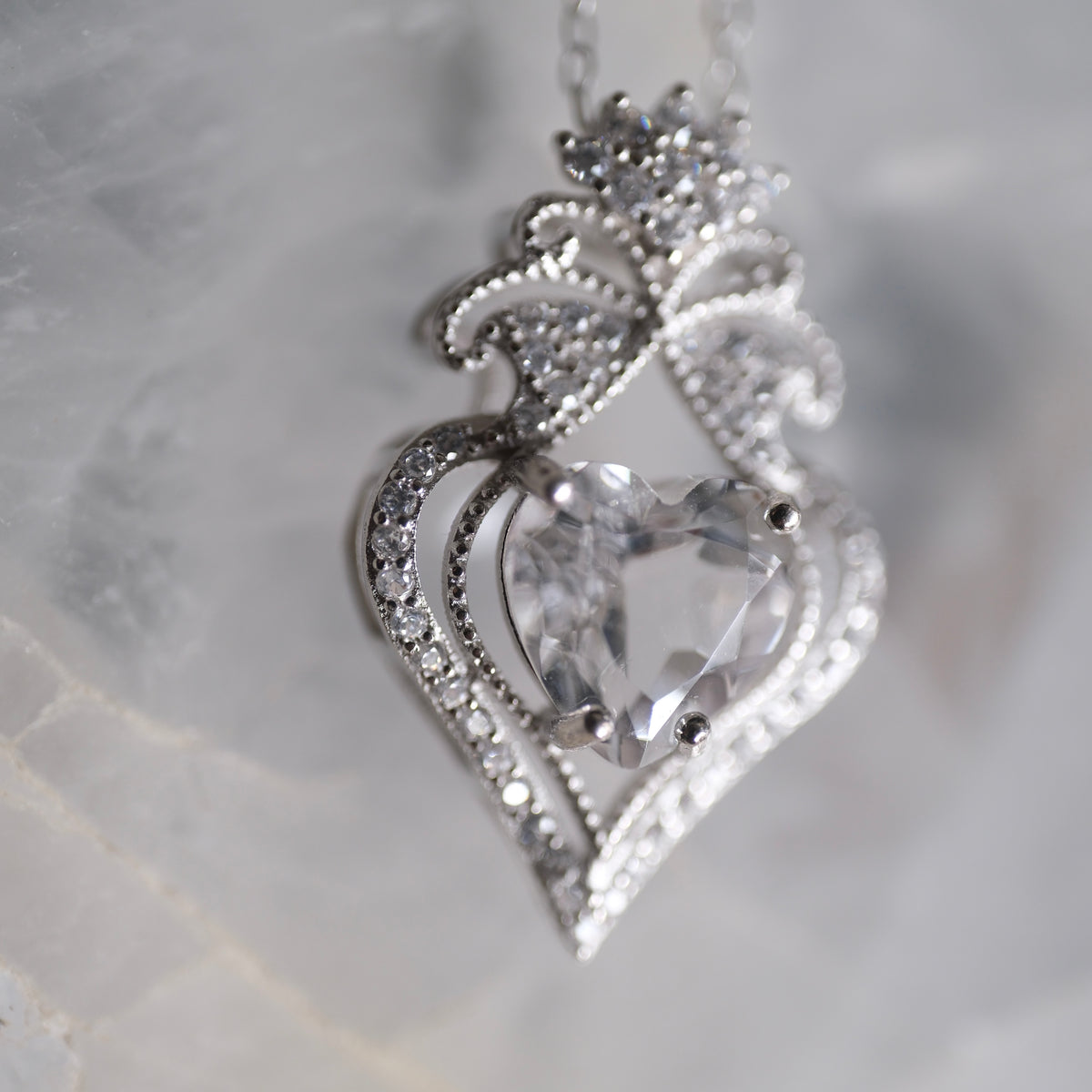 Clear Quartz Heart S925 Necklace