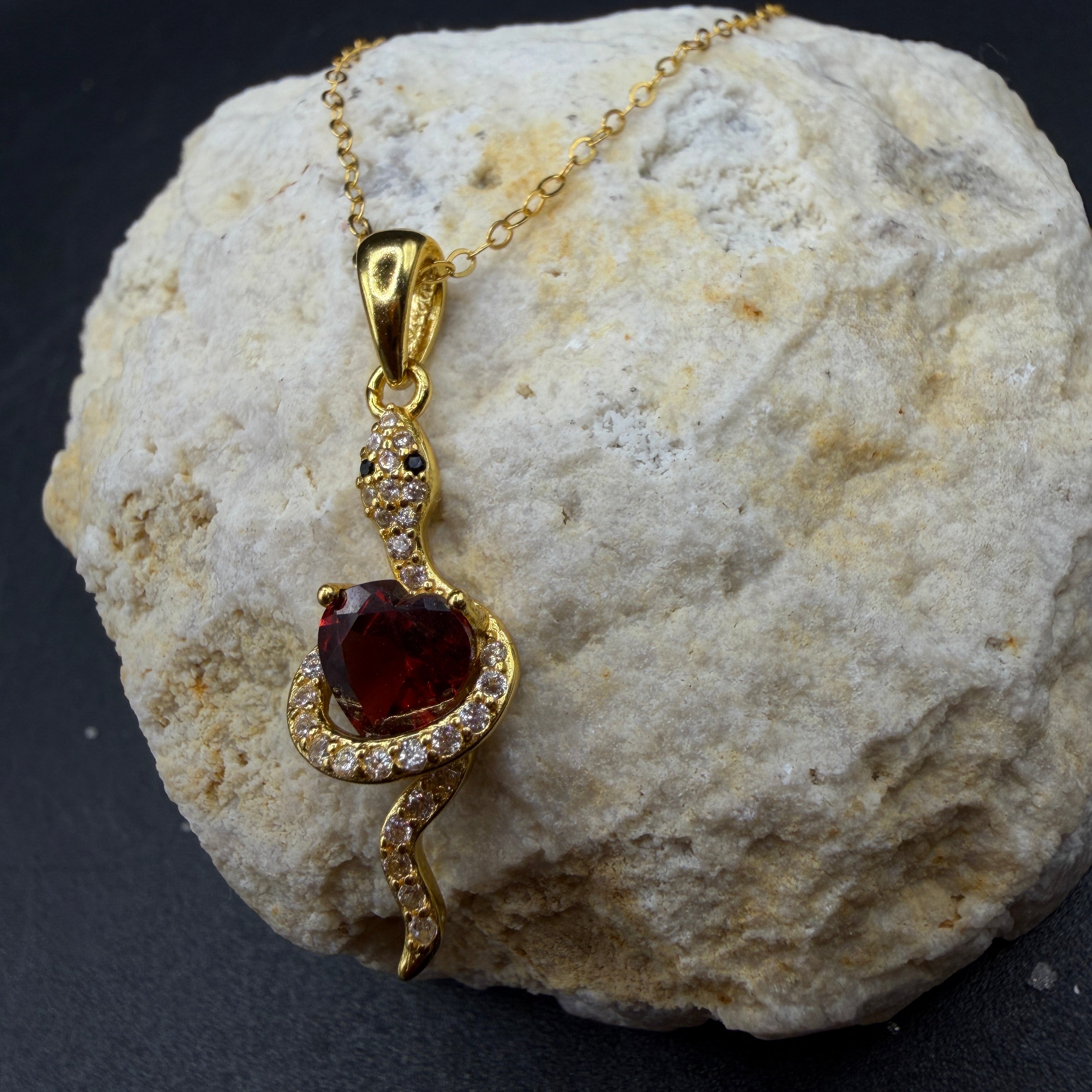 Garnet Snake S925 Necklace