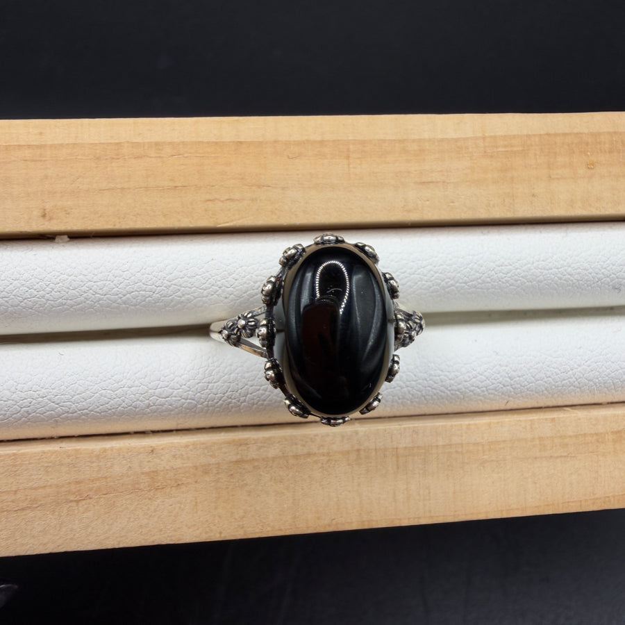 Black Agate S925 Adjustable Ring