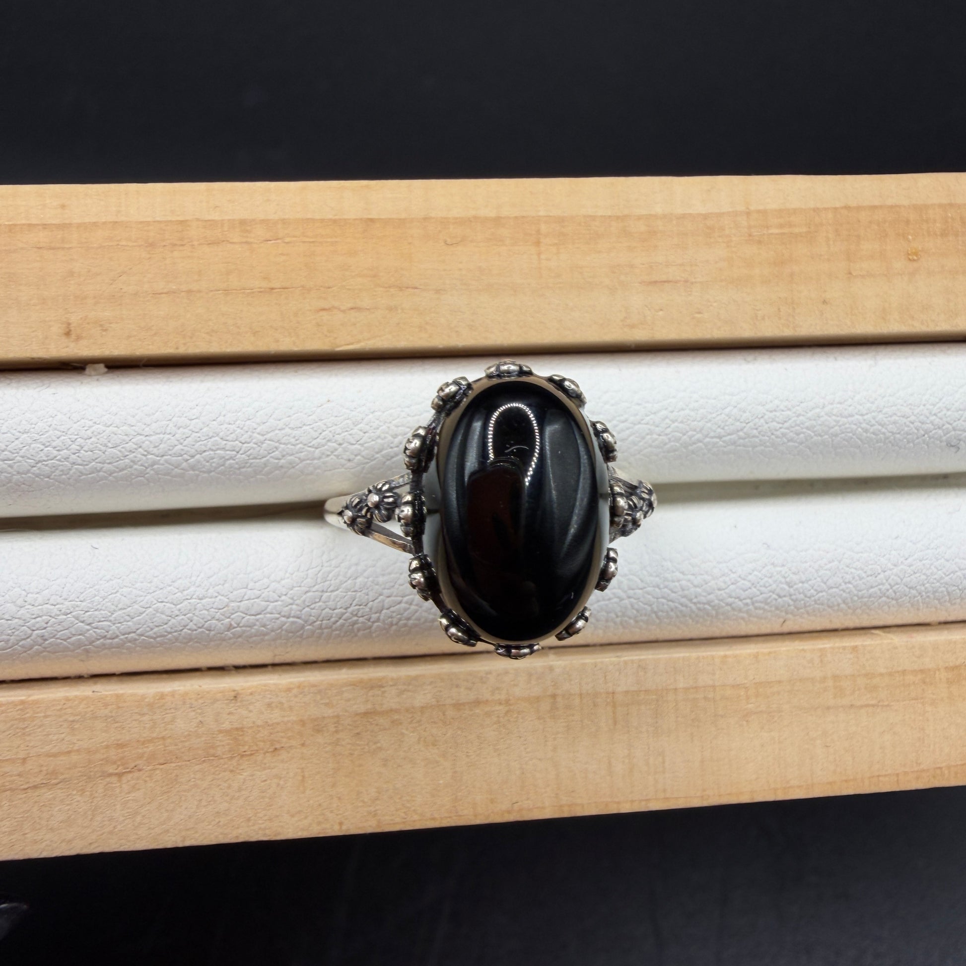 Black Agate S925 Adjustable Ring