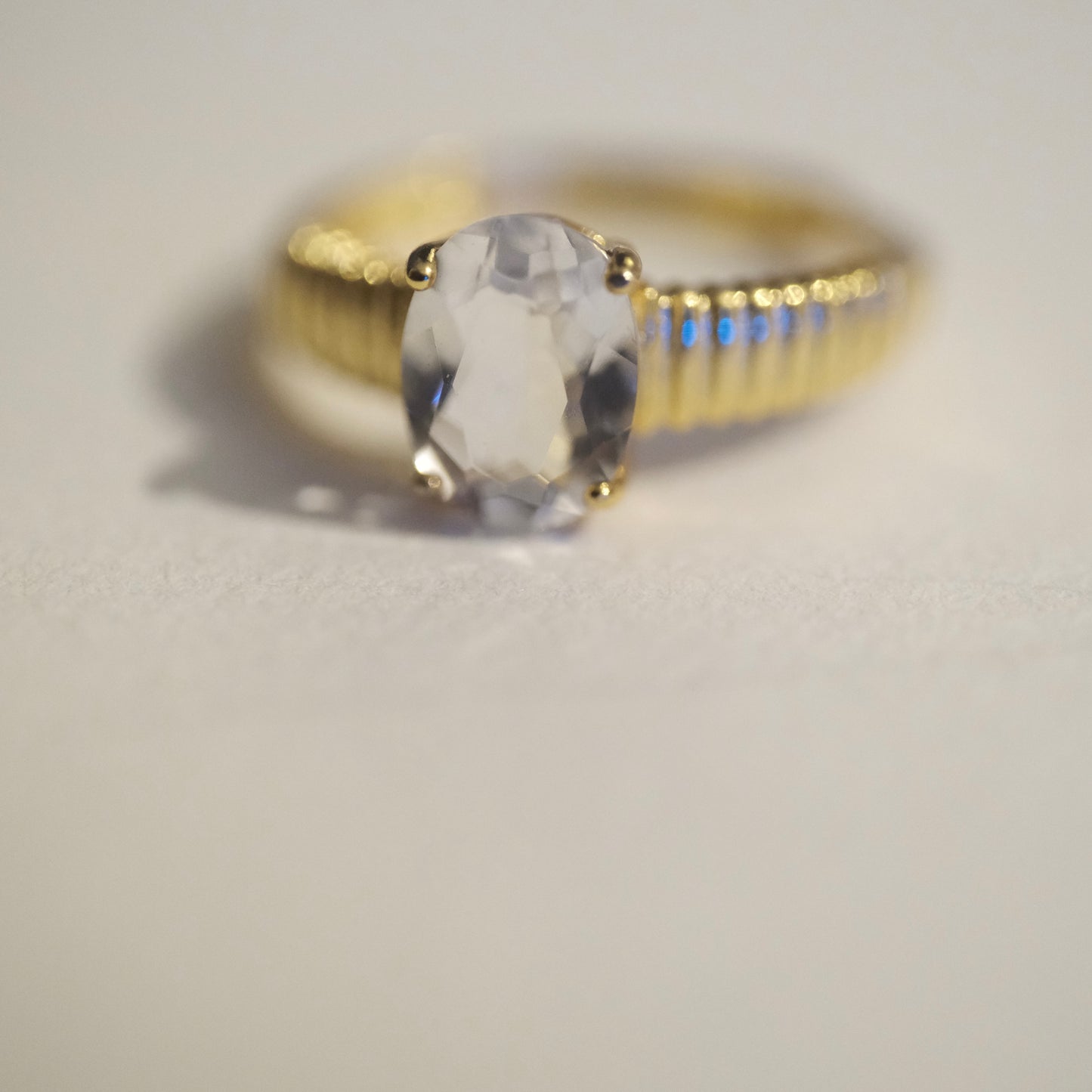 Clear Quartz Gold S925 Adjustable Ring