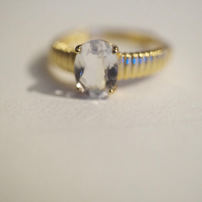 Clear Quartz Gold S925 Adjustable Ring