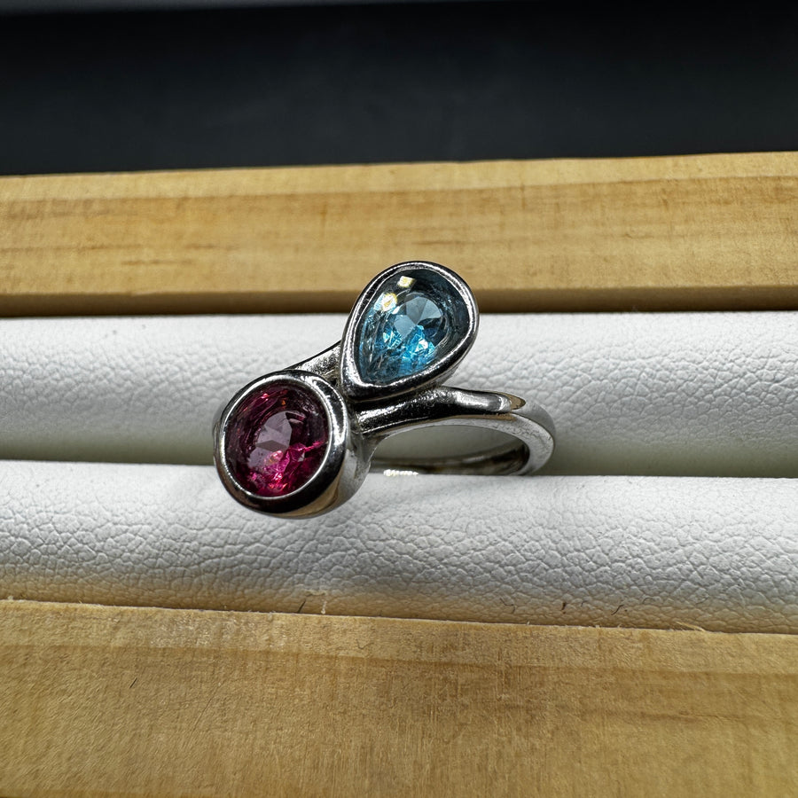 Topaz and Garnet S925 Adjustable Ring