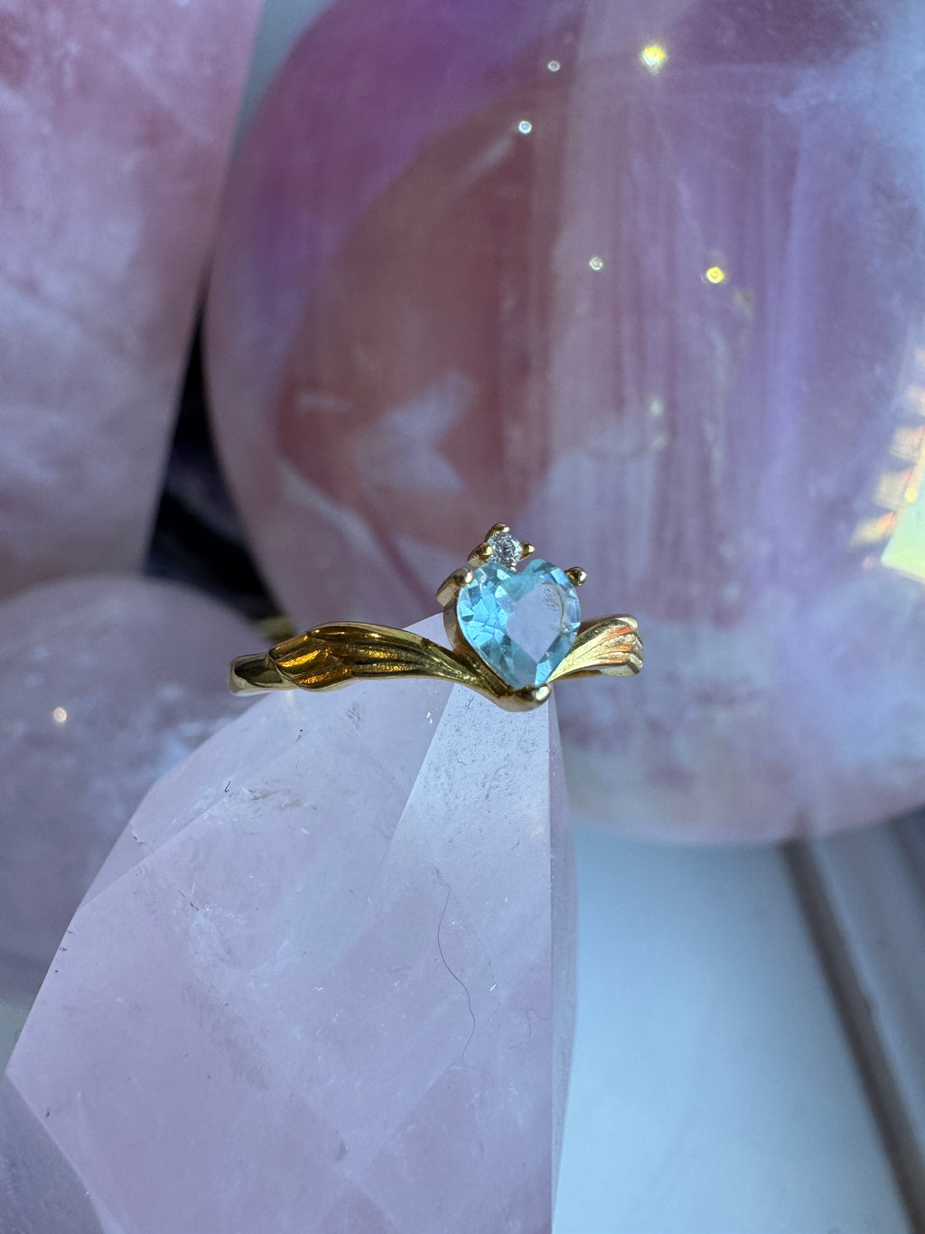 Gold Aquamarine Heart Ring S925