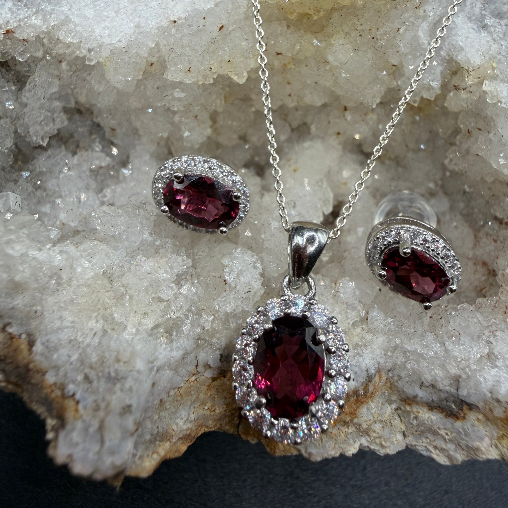 Garnet Earrings and Necklace S925 Certified Set