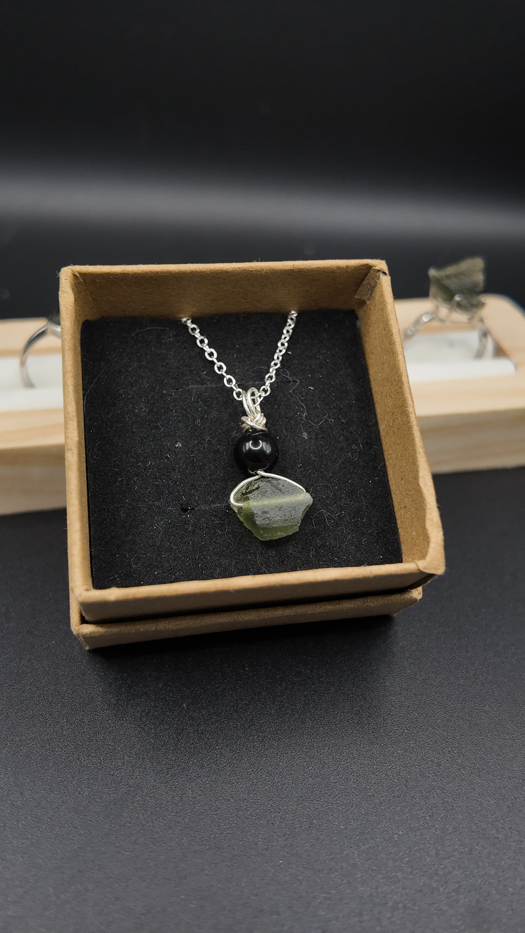 Moldavite and Obsidian Hand Wrapped Necklace