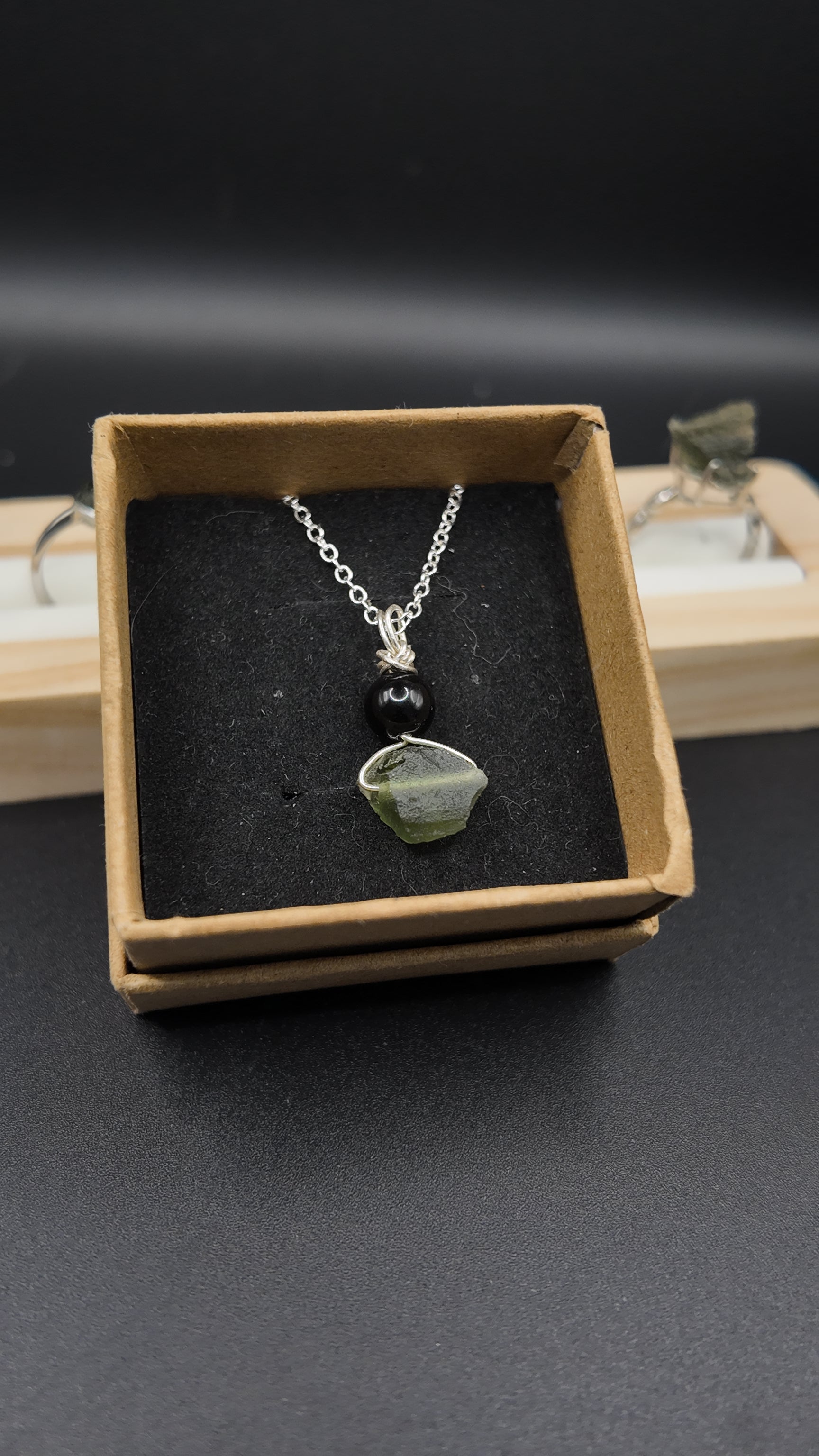 Moldavite and Obsidian Hand Wrapped Necklace