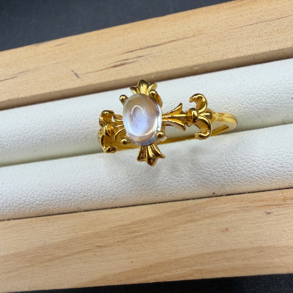 Moonstone S925 Adjustable Gold Played Ring