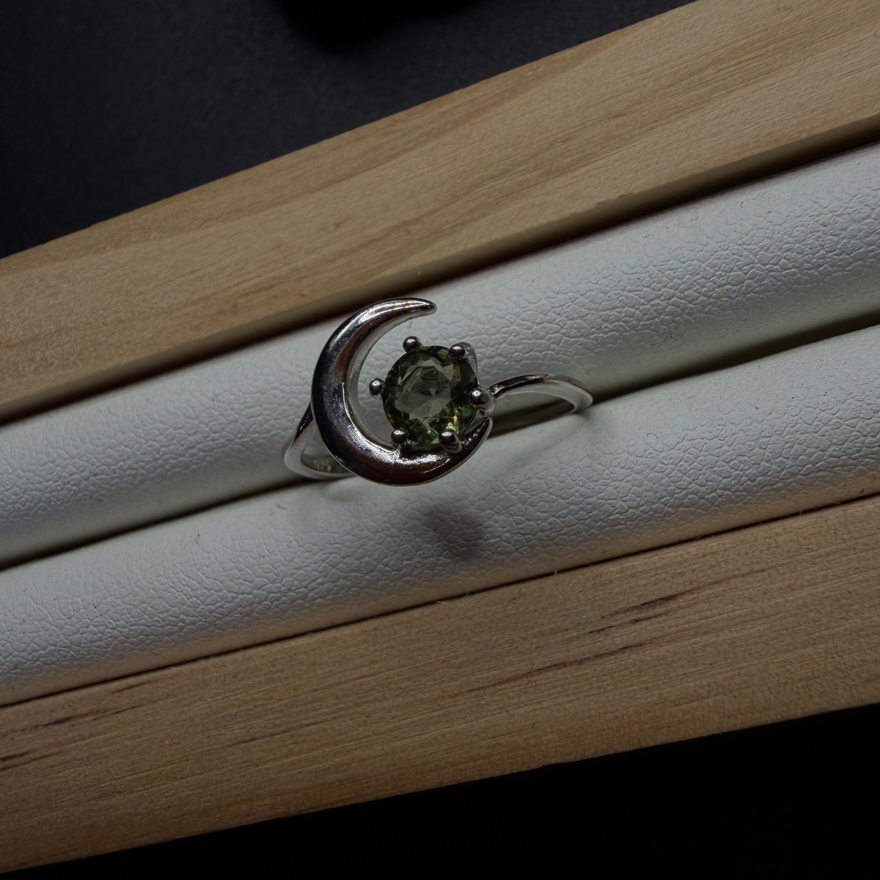 Moldavite Moon S925 Certified Adjustable Ring