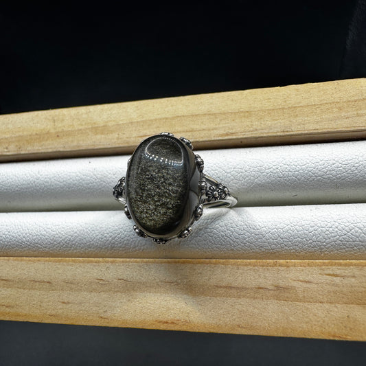Golden Sheen Obsidian S925 Adjustable Ring
