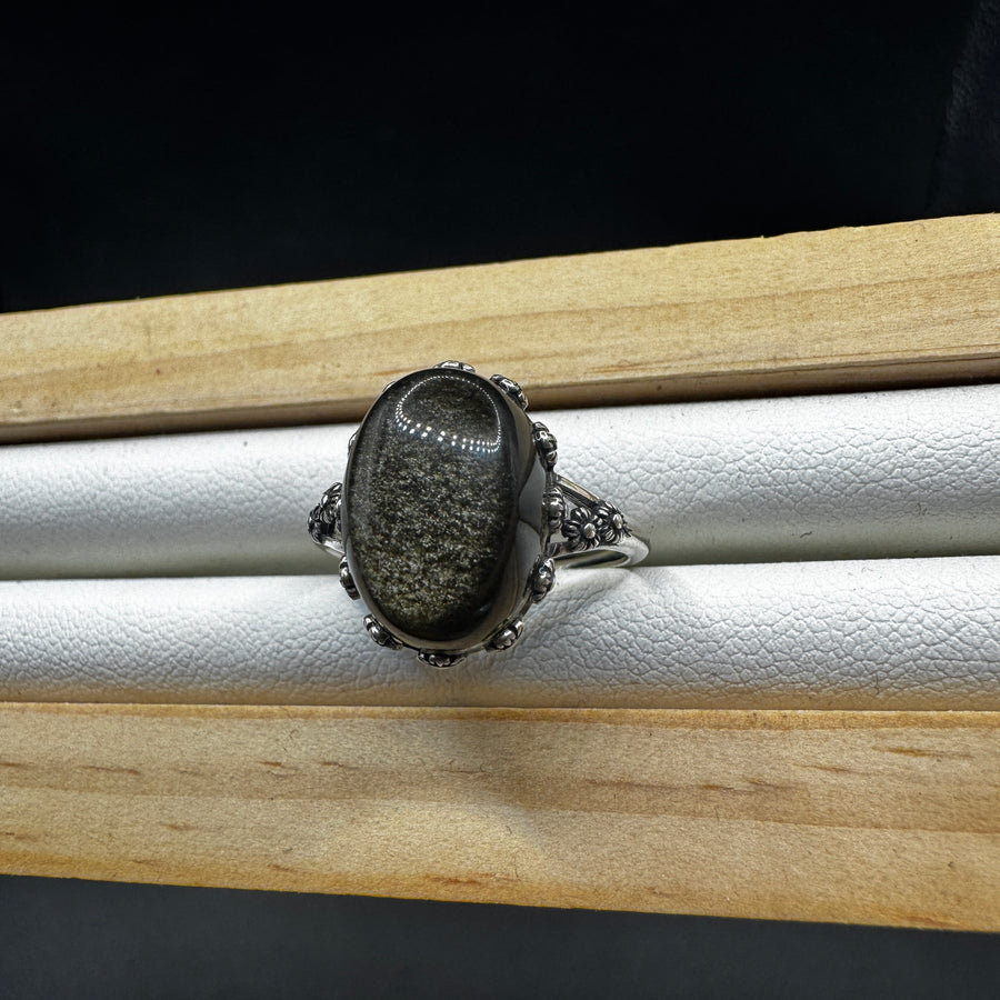 Golden Sheen Obsidian Ring